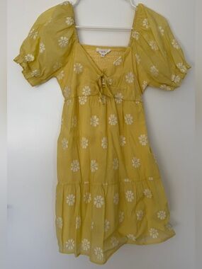Sunny Daisy Tie-Front Kids Dress - Yellow